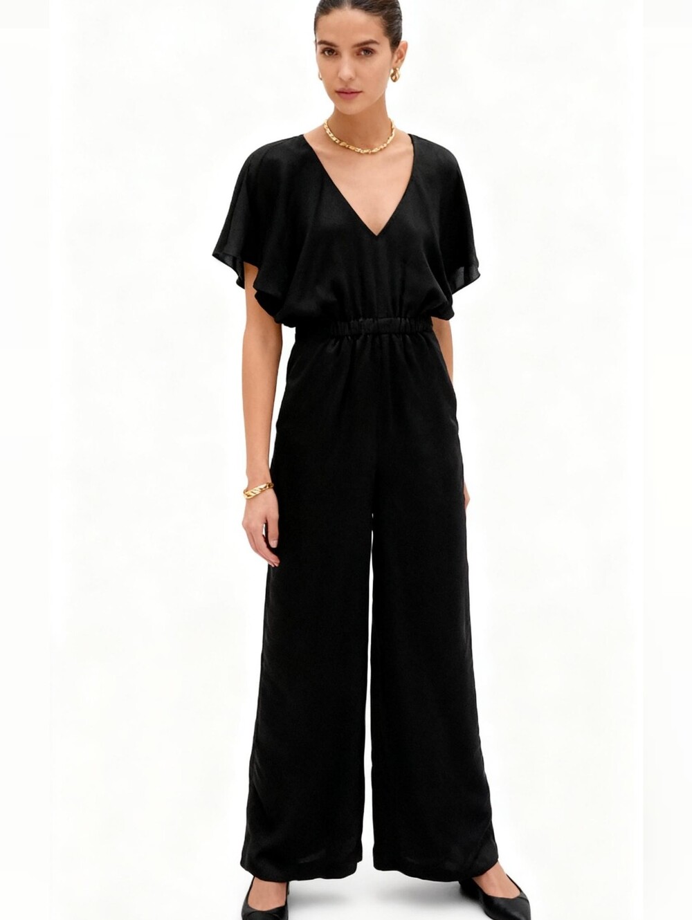 Marie Oliver Black V-Neck Wide-Leg Lined Jumpsuit Size XS